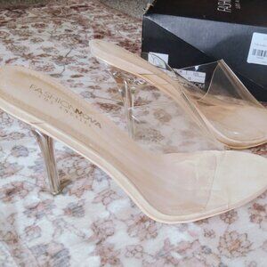 Size 10 Fashion Nova  "Glass Edge" clear transparent - Nude sandal